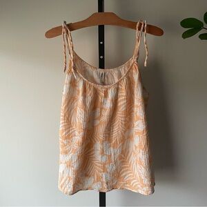 Far West 100% Cotton Shoulder Tie Tropical Print Tank Orange Whire Size Medium
